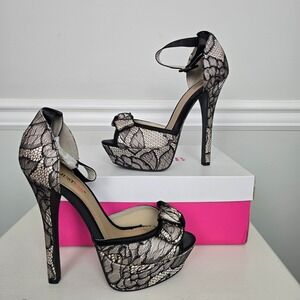 JustFab Women Hally Lace Night Out Platform Heels Sz 8.5 Black Romantic Feminine